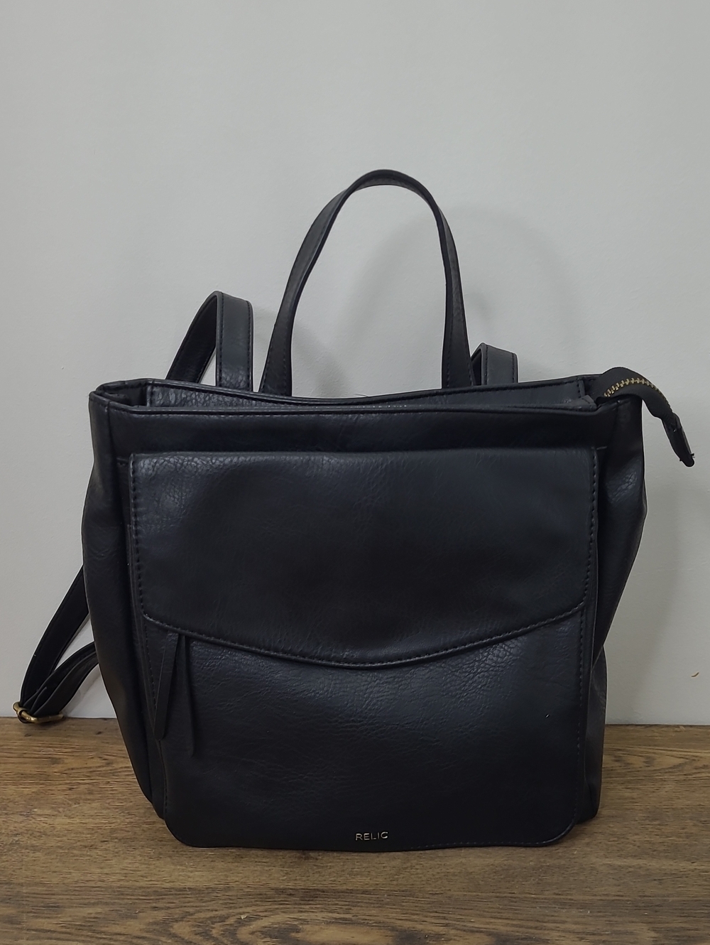 Relic Black Faux Leather Backpack Tote